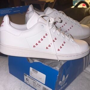 Adidas White Sneakers with Red Heart Details